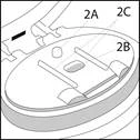 A diagram of a medical device marked with 2A, 2B, 2C, indicating different parts of the housing and mechanisms for proper use