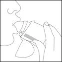 A hand holding a syringe injecting the needle at an angle into the skin in the shoulder area, with visible body contours and muscle outlines