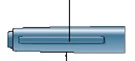 Blue cylindrical device with a horizontal opening in the center and a vertical line indicating its midpoint