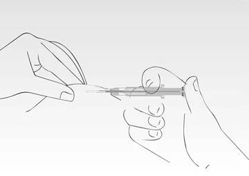 A hand holds a syringe while another hand pulls the skin taut, preparing for injection