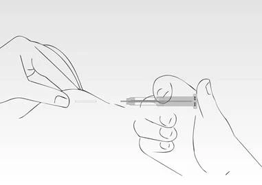 A hand holds a syringe inserting the needle into the skin while another hand stretches the skin for injection