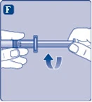 Hands holding a syringe, one hand rotating the plunger clockwise to expel air from the syringe
