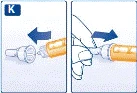 Mano insertando la jeringa en un frasco de medicamento, luego tirando del émbolo para aspirar la solución, con flechas que indican la dirección del movimiento
