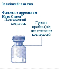 Vial of Nova Seven powder with plastic cap and rubber stopper under the cap, external appearance