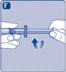 Hands rotating a cylindrical mechanism in the direction of the arrow indicating clockwise rotation, for adjusting medication dose