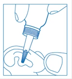 A hand holding a pipette dispensing a drop of liquid onto the skin surface, with body outlines and fingers depicted