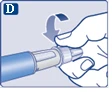 Hand rotating the pen needle clockwise to prepare the pen injector for injection