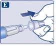 Hand unscrewing the cap from the pen injector, preparing it for use, with an arrow indicating the direction of rotation