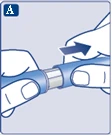 Hand holding a syringe, another hand pressing the plunger to draw solution from an ampoule into the syringe, with letter A in a square on the image