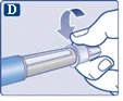 Hand rotating the pen needle clockwise to prepare for in