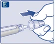 Hand unscrewing the cap from the syringe, preparing it for use, with an arrow indicating the direction of rotation