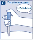 Hand holding a pen injector displaying numbers 1-2-3-4-5-6, with text 'Count slowly' for correct drug dosing