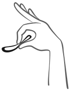 Hand holding a spoon containing liquid, fingers curled for a comfortable grip, spoon oriented upward