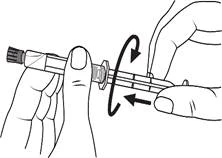 Manos girando una pluma inyectable para ajustar la dosis del medicamento; flechas indican la dirección del giro para la configuración de la administración