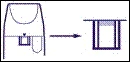 Schematic of medical device usage: a device with a fluid chamber connected by an arrow to a fluid collection container
