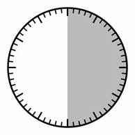 Indicador circular con marcas negras en el perímetro, la mitad coloreada en gris y la otra mitad en blanco