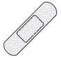 Tira adhesiva con inserto rectangular para proteger una herida en la piel, bordes redondeados y recubrimiento texturizado