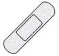 Tira adhesiva con inserto rectangular para proteger una herida, bordes ligeramente redondeados, textura superficial gris