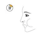 Perfil de cabeza humana con marca en el ojo, junto al cual se encuentra un temporizador con el número 10 y un sector amarillo