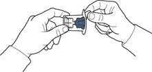 Two hands opening a package containing a medical drug, removing a vial with a syringe for injection