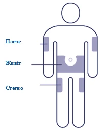 Representación esquemática de una persona con zonas marcadas para la in