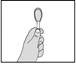 Hand holding a spoon with liquid, raised to the mouth for medication intake