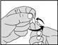 Hand holding an ampoule, the other hand unscrewing the cap from it, with an arrow indicating the direction of rotation