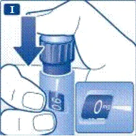 Mano che preme sul coperchio del flaconcino del farmaco, sullo schermo appare il valore zero della dose, confermando la prontezza per la somministrazione del farmaco