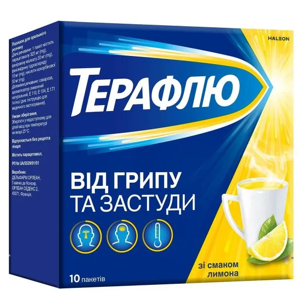 Theraflu for flu and cold with lemon flavor powder for oral solution